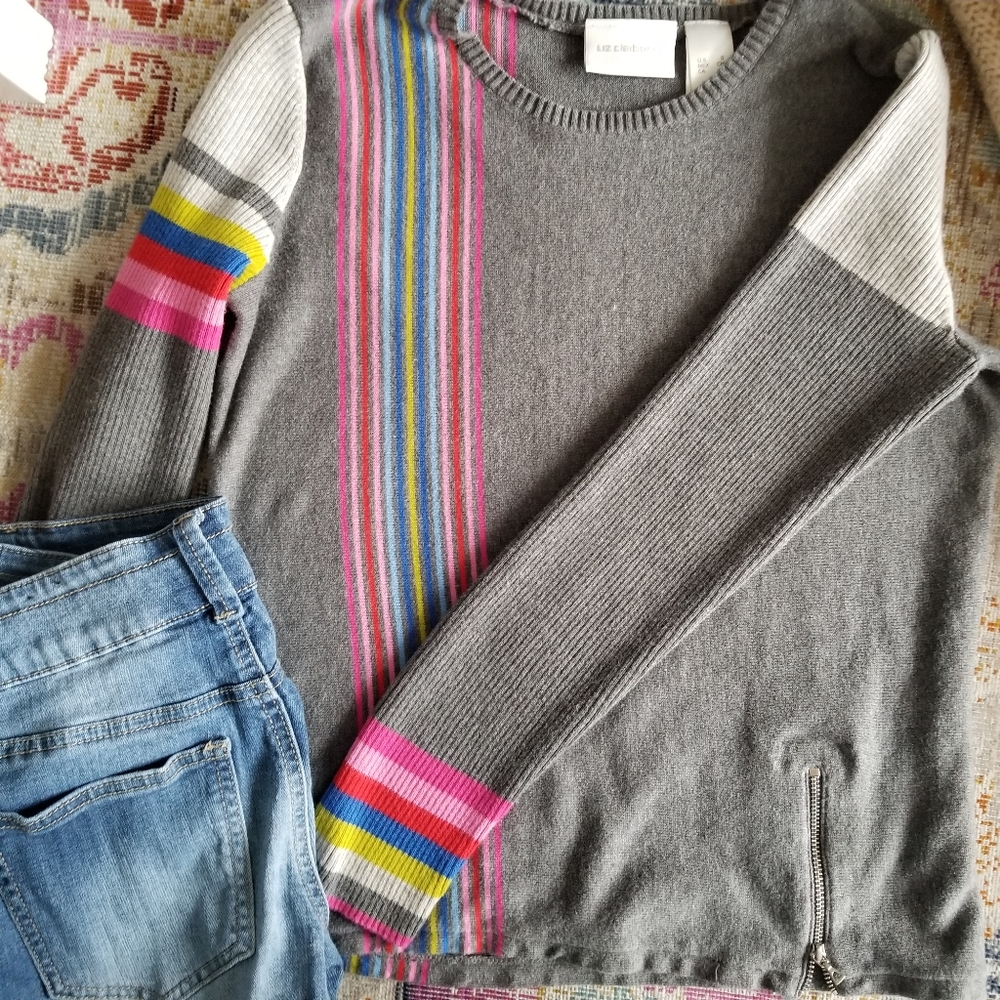 Liz Claiborne Skater Colorful Striped Sweater Grey Women's Small - Picture 6 of 6